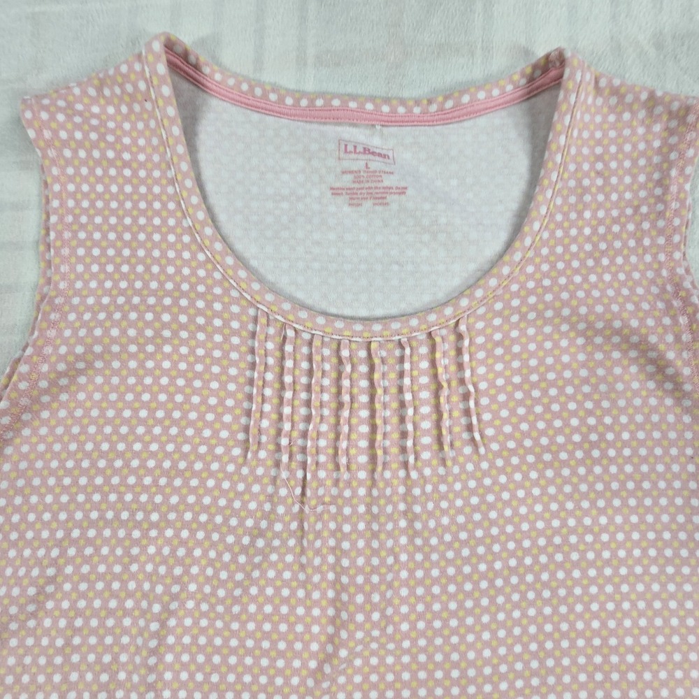 LL Bean Womens Nightgown Sleeveless Cottagecore Prairie Pintuck Pink Polkadots L - Picture 2 of 7